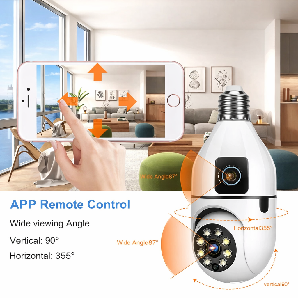 Camara Seguridad 2 Lentes Bombillo Wifi