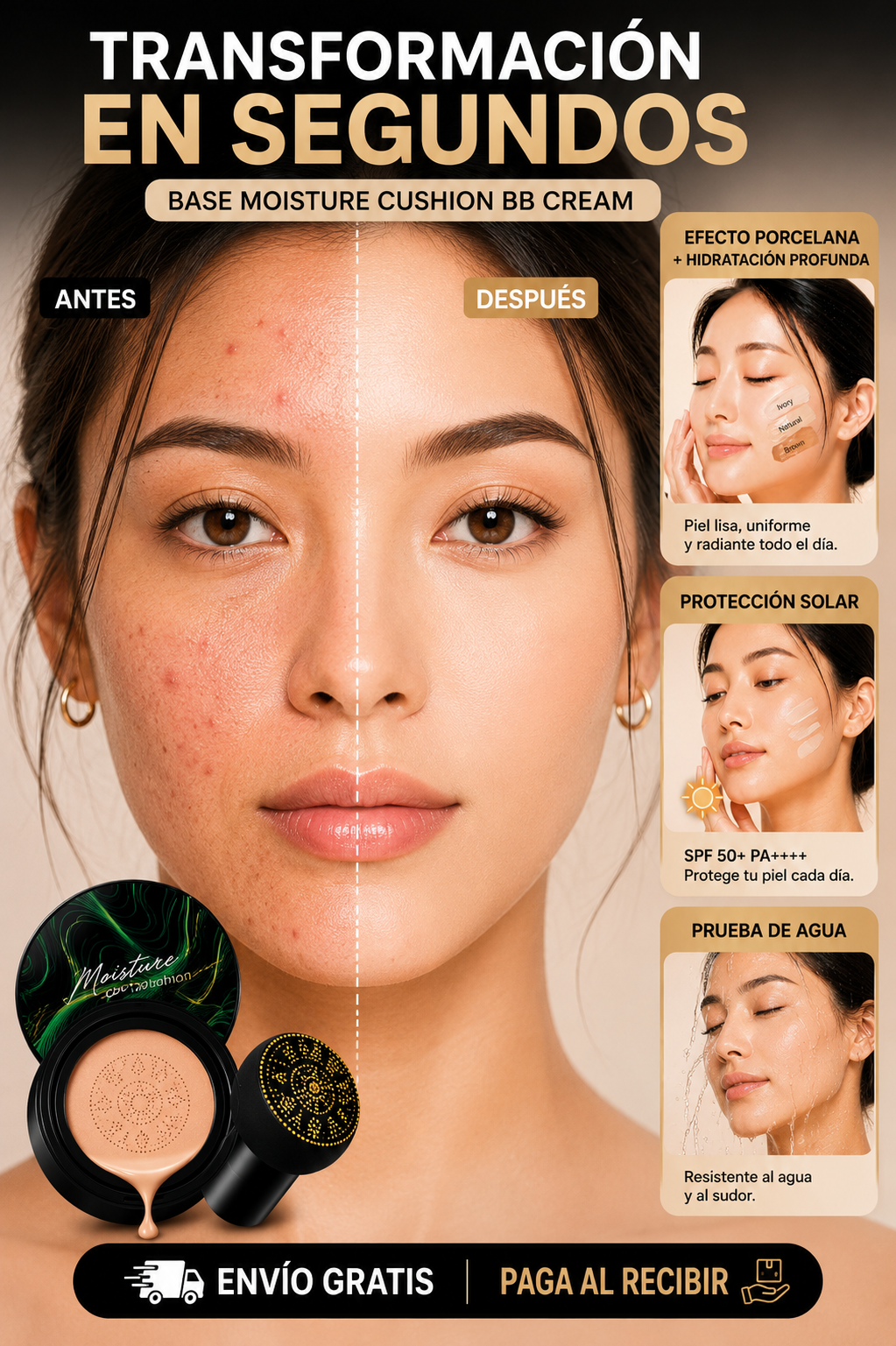 🔥 OFERTA HOY — BASE COREANA EFECTO PORCELANA SPF50
